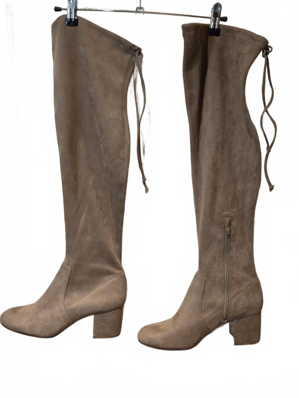 Gianni Bini Laredo Boots 8.5M Taupe Stretch Over the Knee Block Heel Chic 23" H